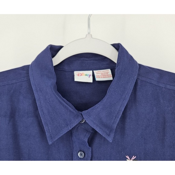 Disney Eeyore Winnie the Pooh Navy Blue Faux Suede Button Down Shirt Women Large - Picture 3 of 7